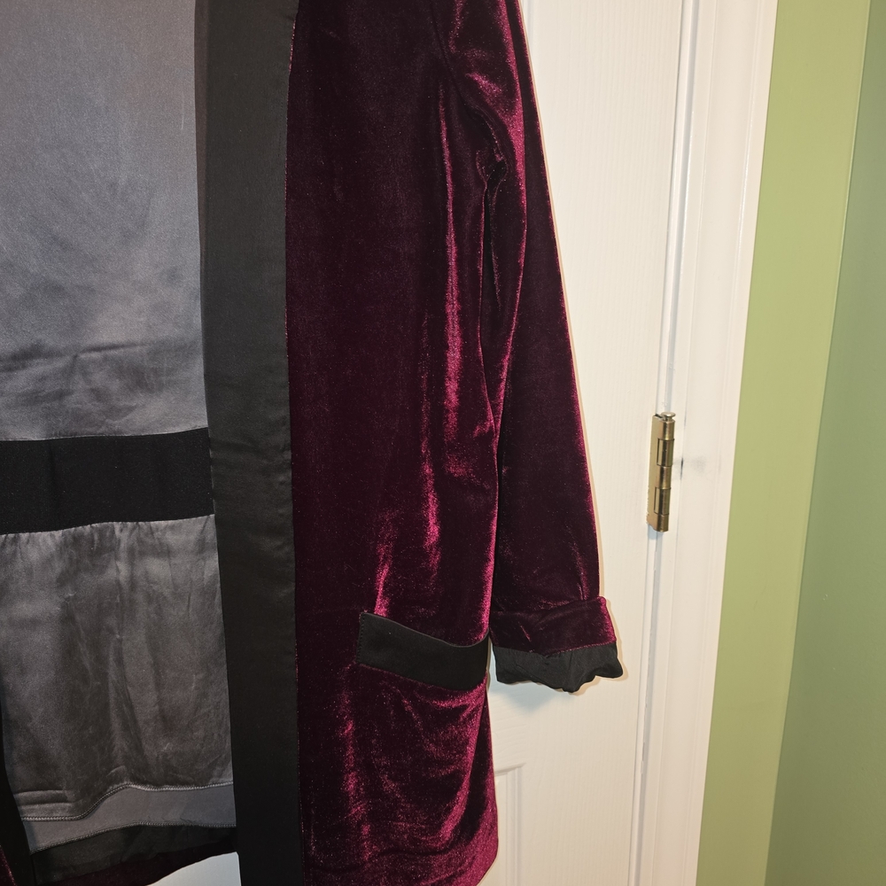 BB Dakota Velvet Burgandy Smoking Jacket Blazer Midnight Paris Medium Open Front - Picture 5 of 10